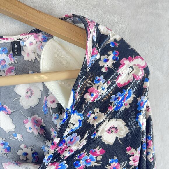 Rotate Birger Christensen Sierra Ruched Floral Print Jersey Top Black Combi Sz 6 - Picture 11 of 11